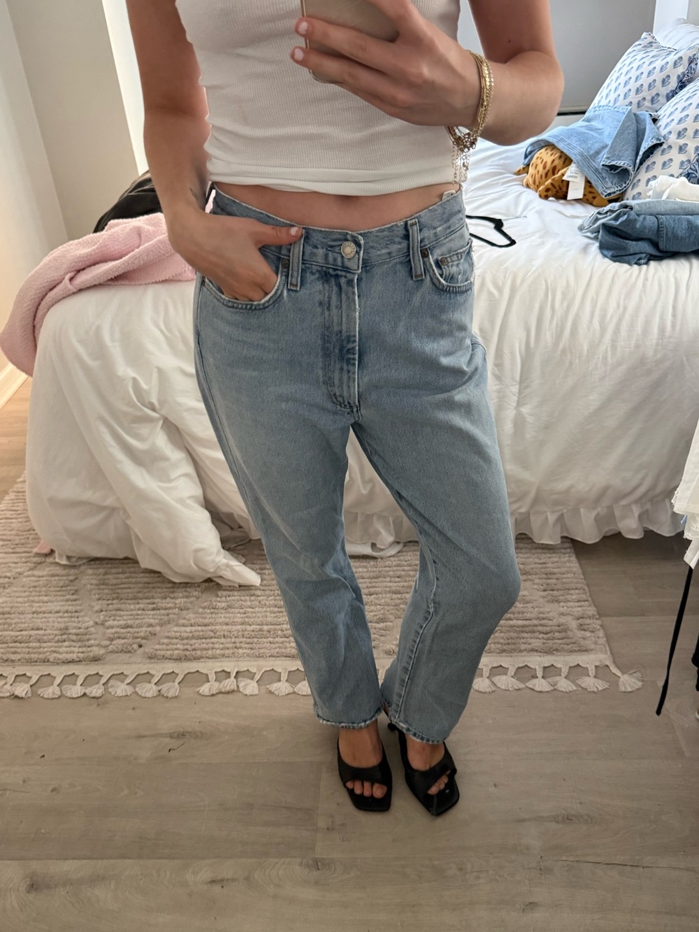 Agolde High Rise Light Wash Boyfriend Straight Leg Jeans